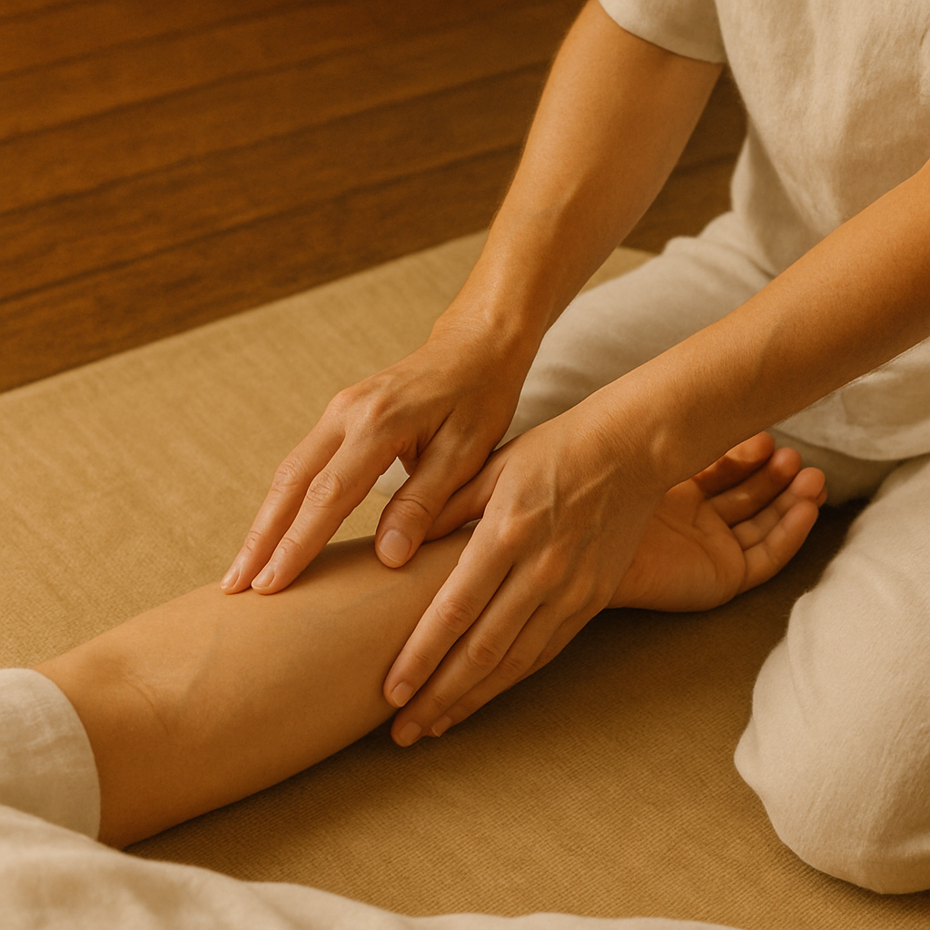 Traditionelle chinesische Wellness-Massage am Bein bei Yan Massage in Singen – wohltuende Berührung für Entspannung und Harmonie.